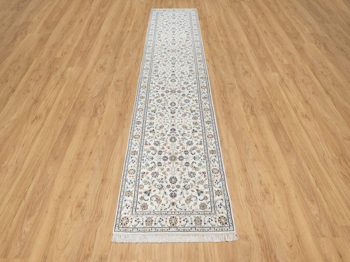 2'7" x 12'2" New Hand Knotted Ivory Wool & Silk Runner Oriental Rug - MOA10290873