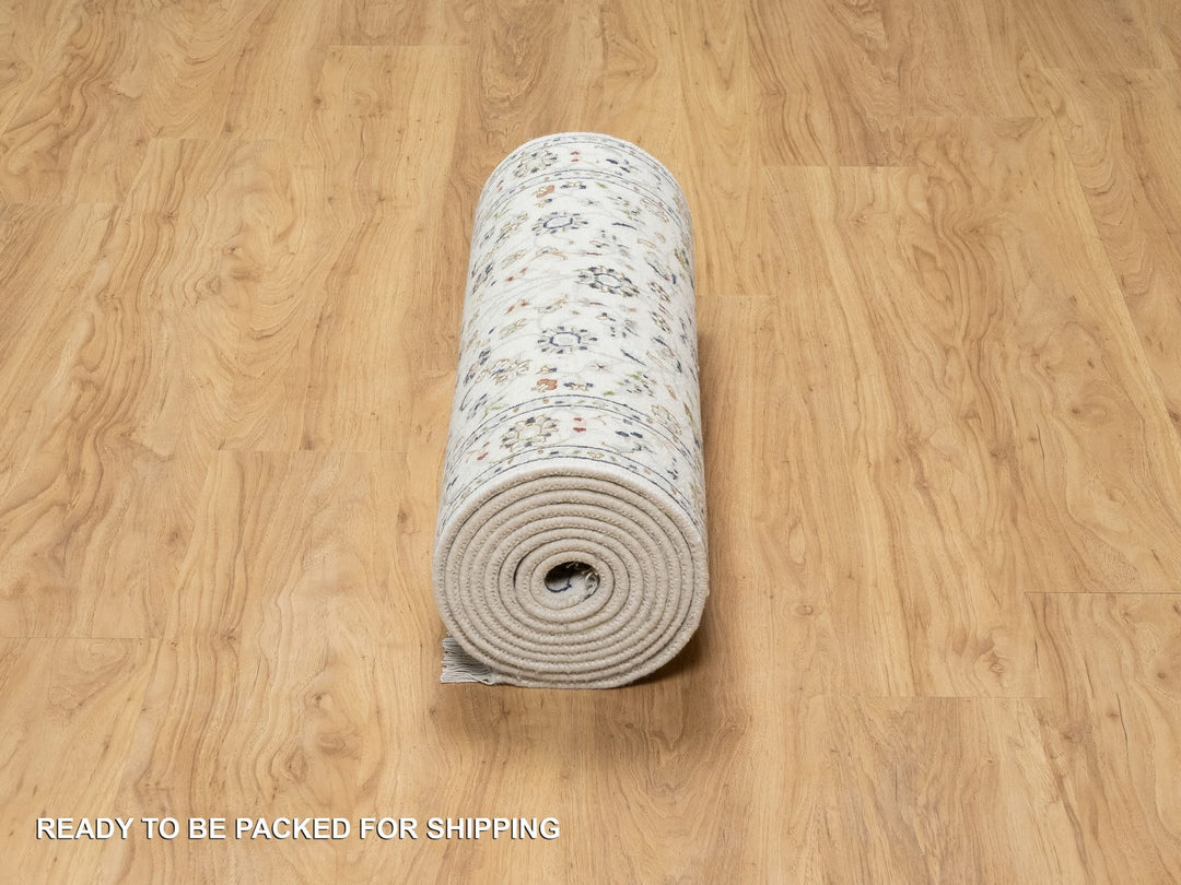 2'7" x 12'2" New Hand Knotted Ivory Wool & Silk Runner Oriental Rug - MOA10290873
