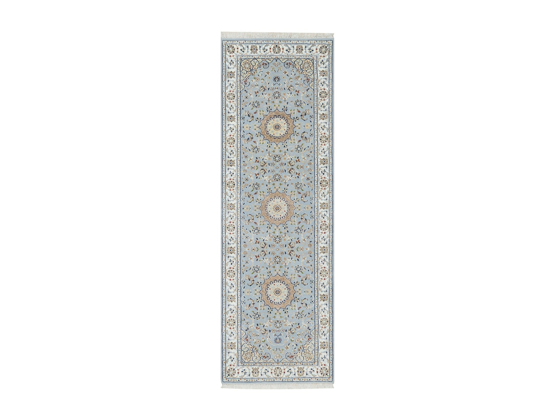2'8" x 8'3" New Hand Knotted Blue Wool & Silk Runner Oriental Rug - MOA10290879