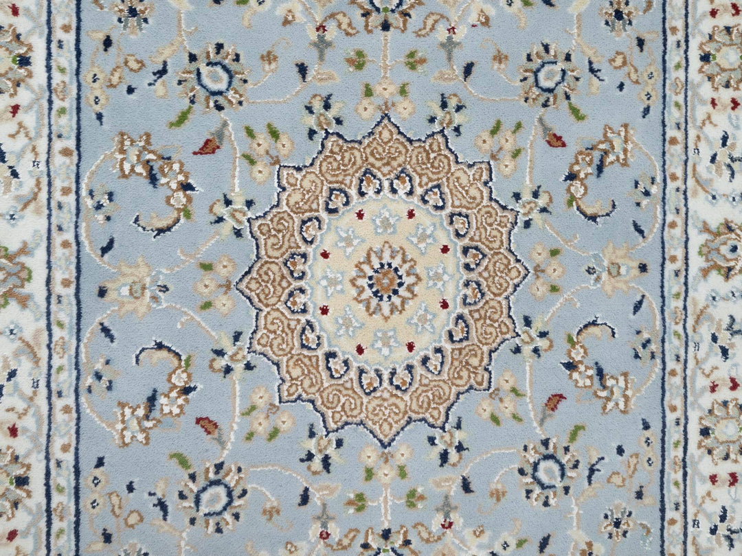 2'8" x 8'3" New Hand Knotted Blue Wool & Silk Runner Oriental Rug - MOA10290879