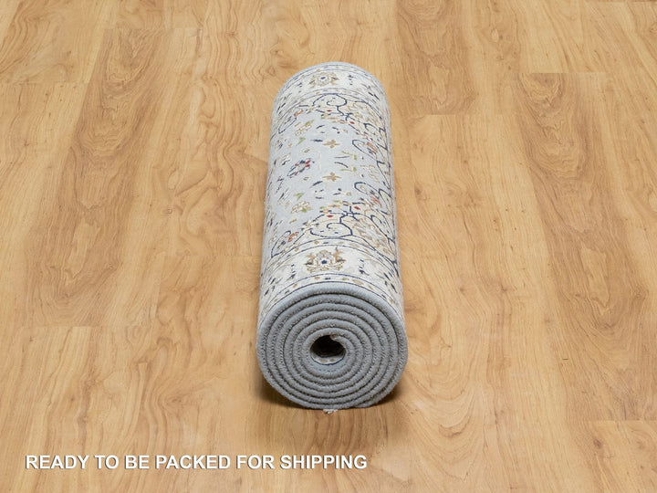 2'8" x 8'3" New Hand Knotted Blue Wool & Silk Runner Oriental Rug - MOA10290879