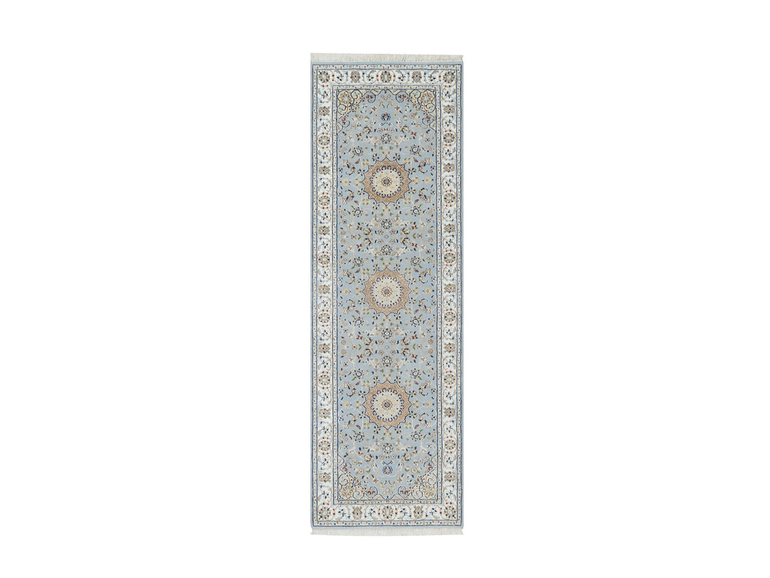 2'8" x 8'4" New Hand Knotted Blue Wool & Silk Runner Oriental Rug - MOA10290880