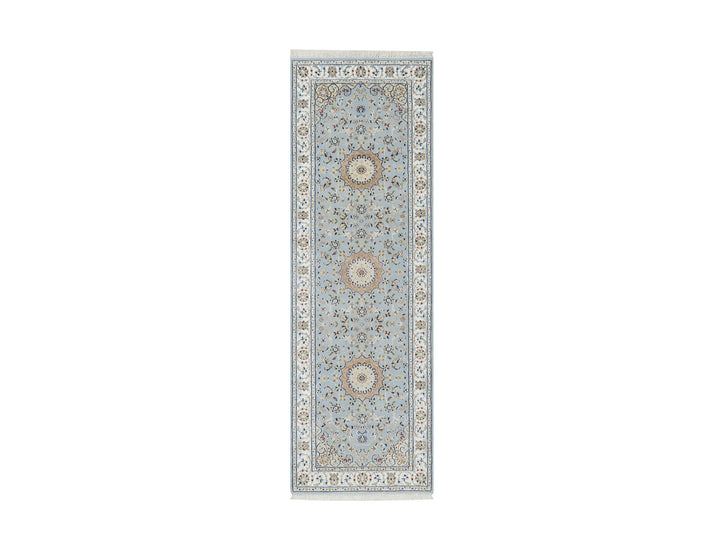 2'8" x 8'4" New Hand Knotted Blue Wool & Silk Runner Oriental Rug - MOA10290880