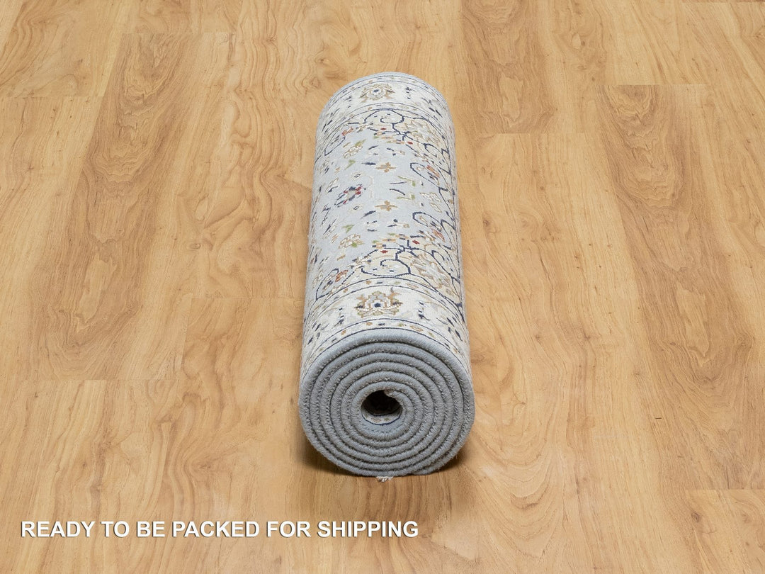 2'8" x 8'4" New Hand Knotted Blue Wool & Silk Runner Oriental Rug - MOA10290880
