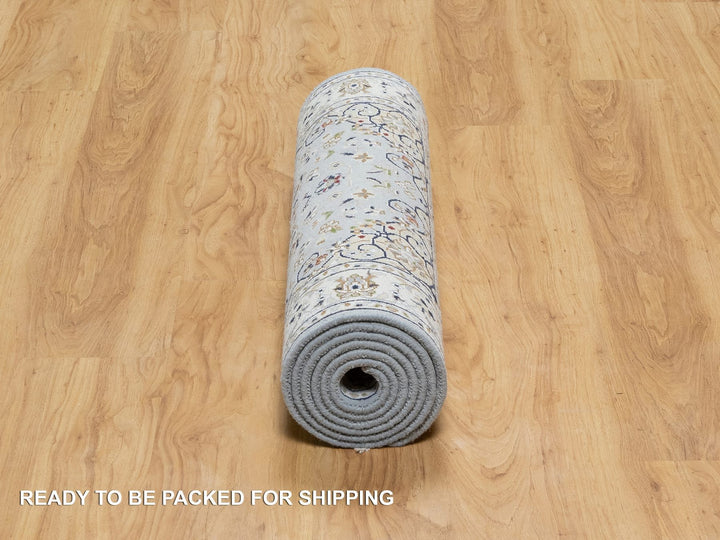 2'8" x 8'4" New Hand Knotted Blue Wool & Silk Runner Oriental Rug - MOA10290880