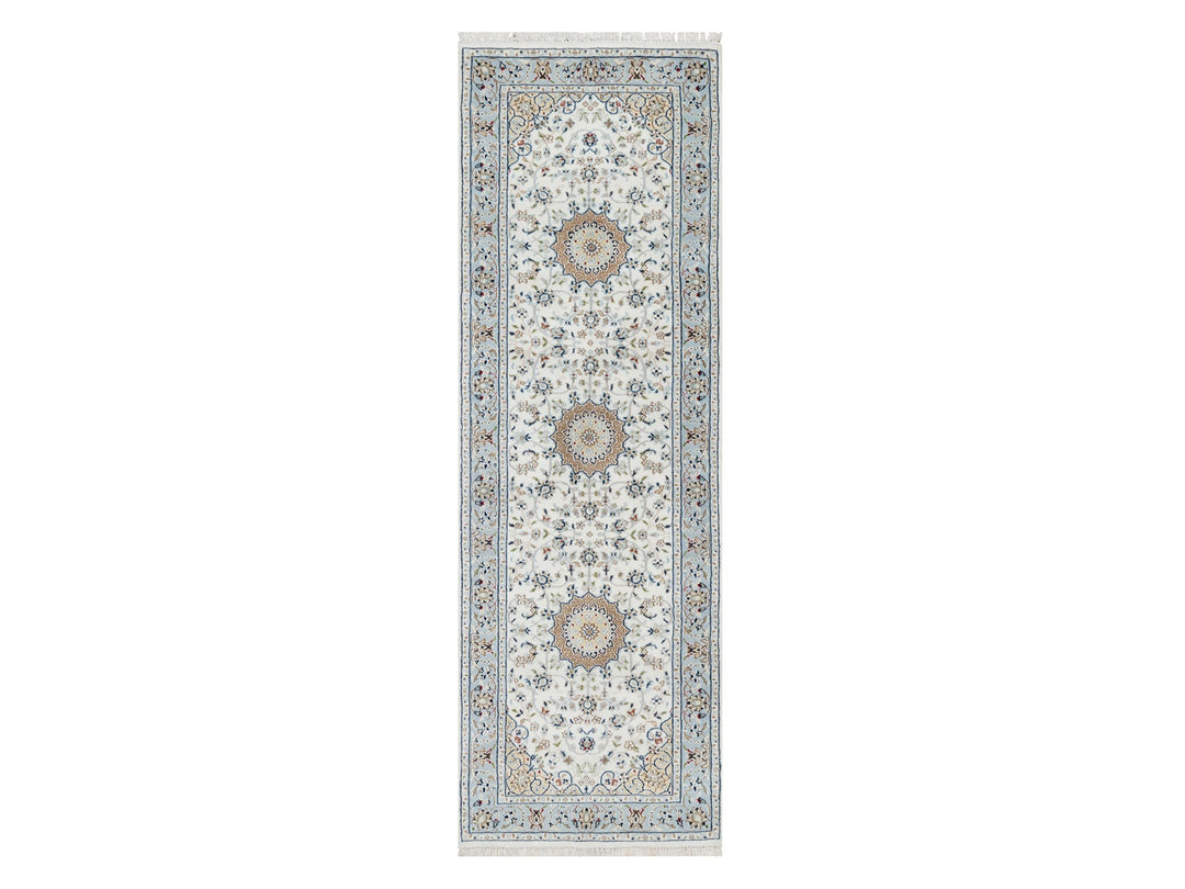 2'8" x 8'3" New Hand Knotted Ivory Wool & Silk Runner Oriental Rug - MOA10290881
