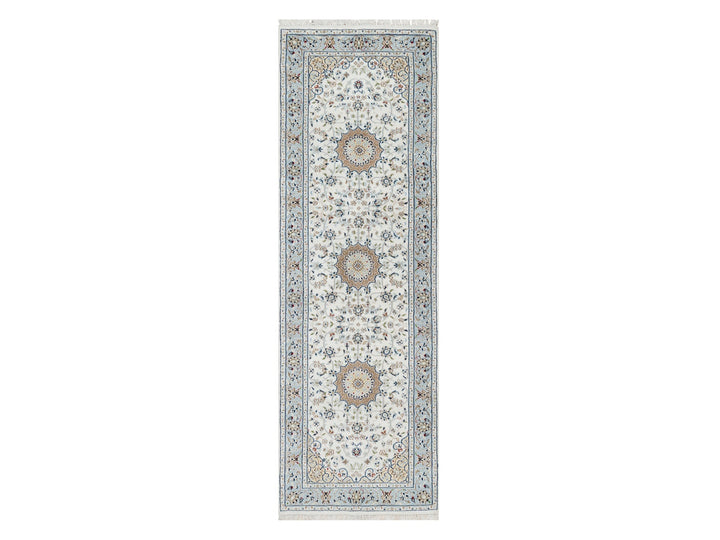 2'8" x 8'3" New Hand Knotted Ivory Wool & Silk Runner Oriental Rug - MOA10290881