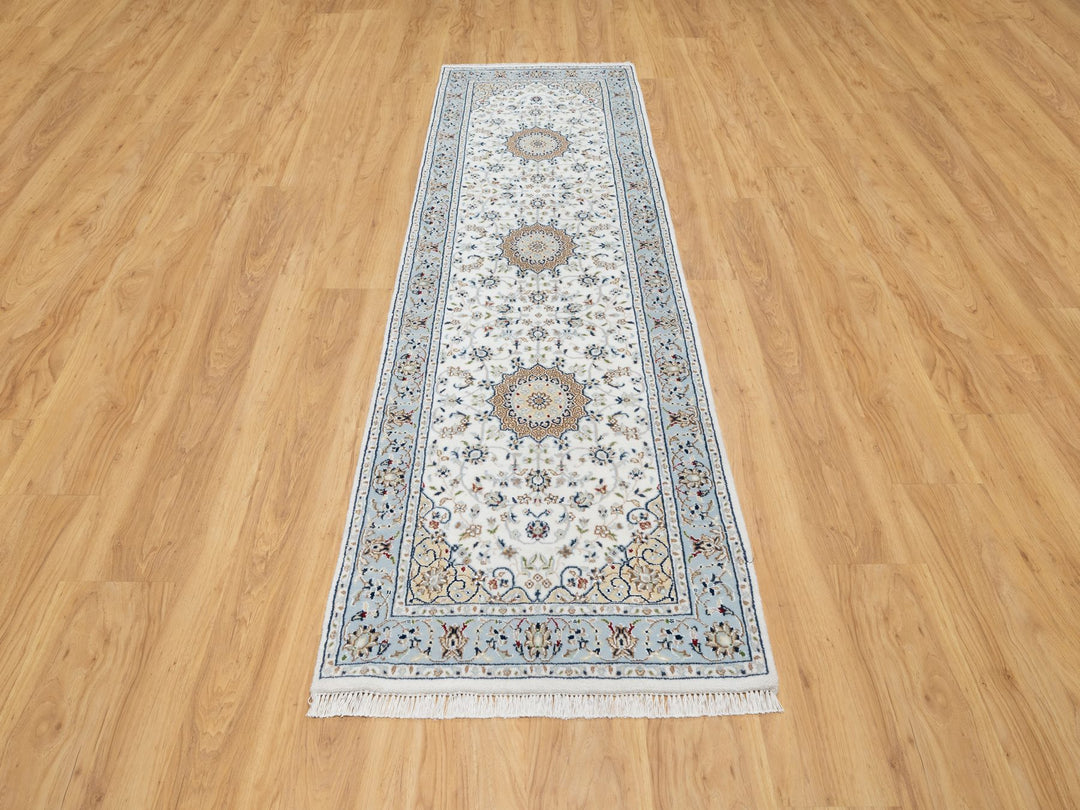 2'8" x 8'3" New Hand Knotted Ivory Wool & Silk Runner Oriental Rug - MOA10290881