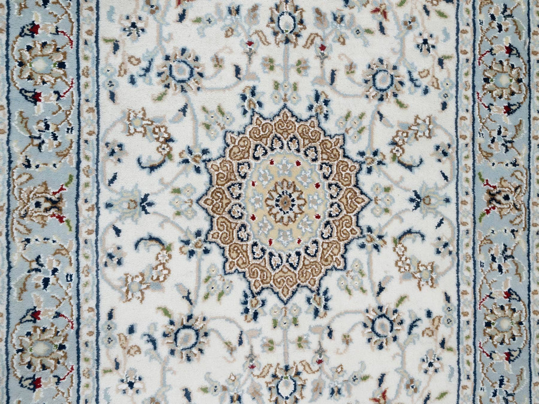 2'8" x 8'3" New Hand Knotted Ivory Wool & Silk Runner Oriental Rug - MOA10290881