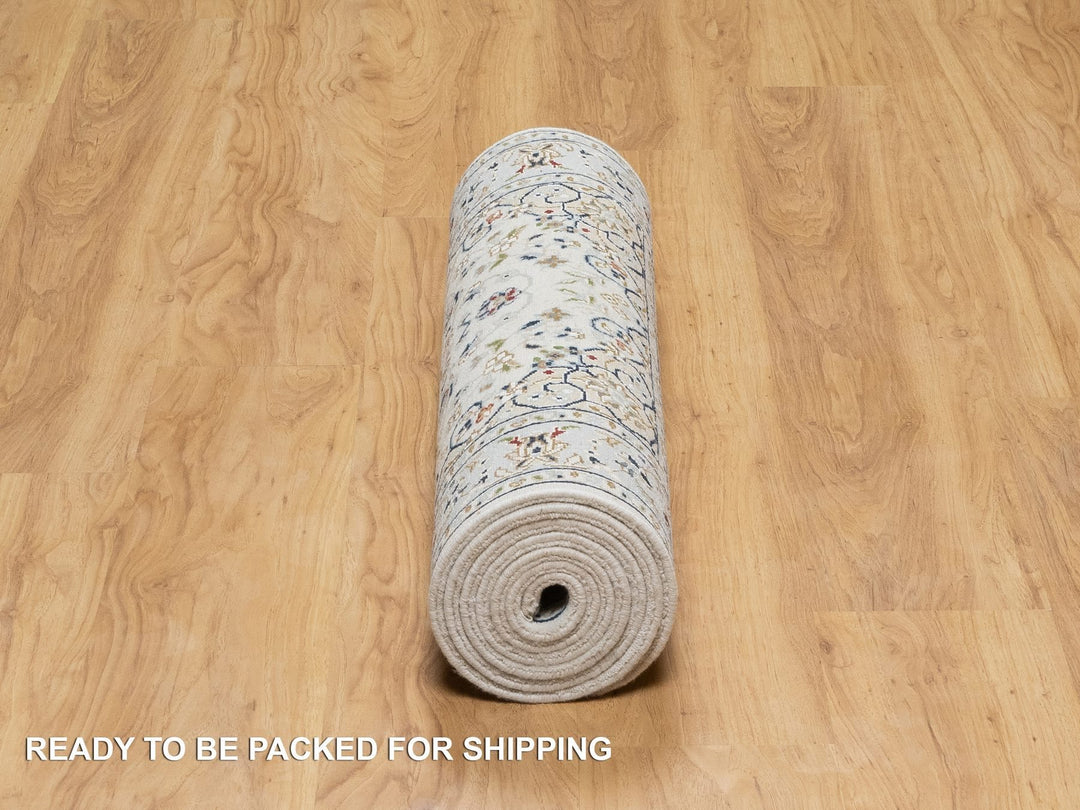 2'8" x 8'3" New Hand Knotted Ivory Wool & Silk Runner Oriental Rug - MOA10290881