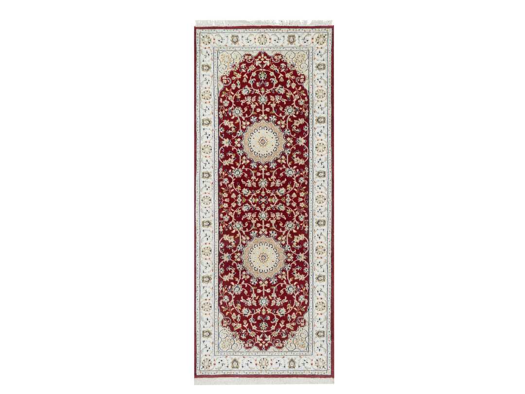 2'8" x 6'8" New Hand Knotted Red Wool & Silk Runner Oriental Rug - MOA10290882