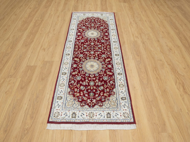 2'8" x 6'8" New Hand Knotted Red Wool & Silk Runner Oriental Rug - MOA10290882