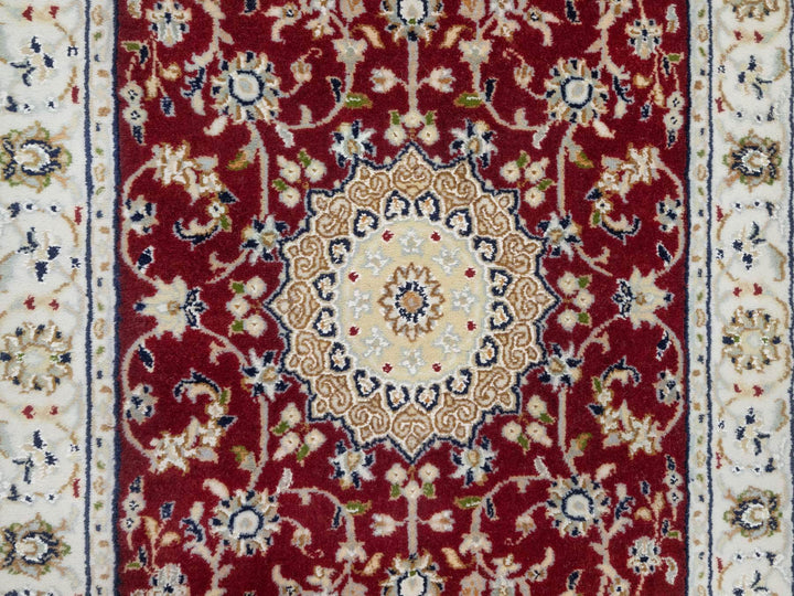 2'8" x 6'8" New Hand Knotted Red Wool & Silk Runner Oriental Rug - MOA10290882