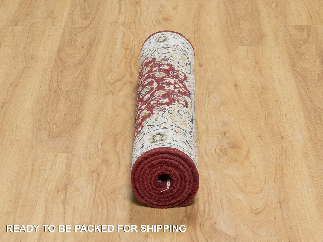 2'8" x 6'8" New Hand Knotted Red Wool & Silk Runner Oriental Rug - MOA10290882