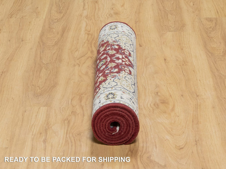 2'8" x 6'8" New Hand Knotted Red Wool & Silk Runner Oriental Rug - MOA10290882
