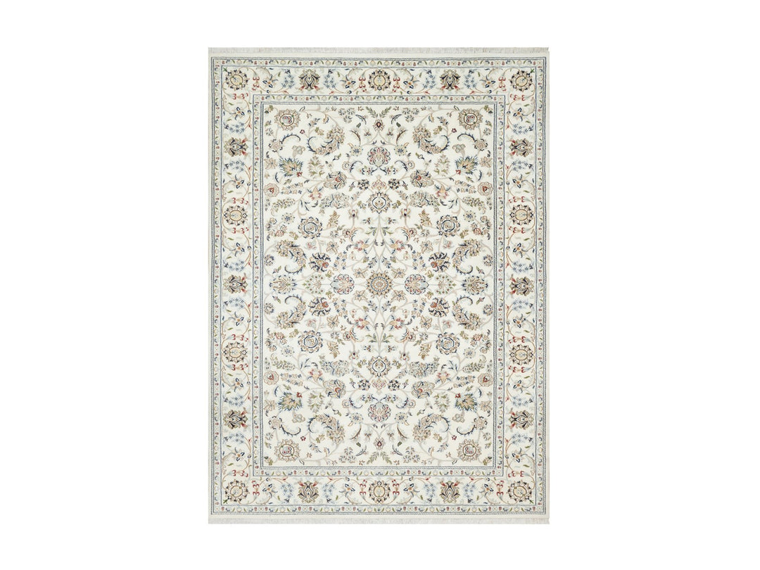 5'10" x 9'1" New Hand Knotted Ivory Wool & Silk Rectangle Oriental Rug - MOA10290896