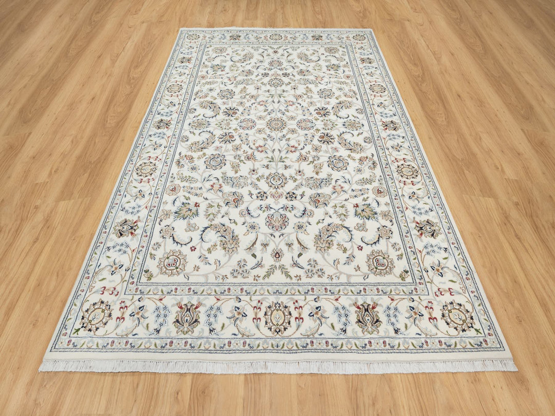 5'10" x 9'1" New Hand Knotted Ivory Wool & Silk Rectangle Oriental Rug - MOA10290896
