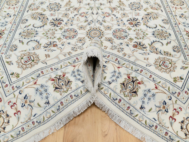 5'10" x 9'1" New Hand Knotted Ivory Wool & Silk Rectangle Oriental Rug - MOA10290896