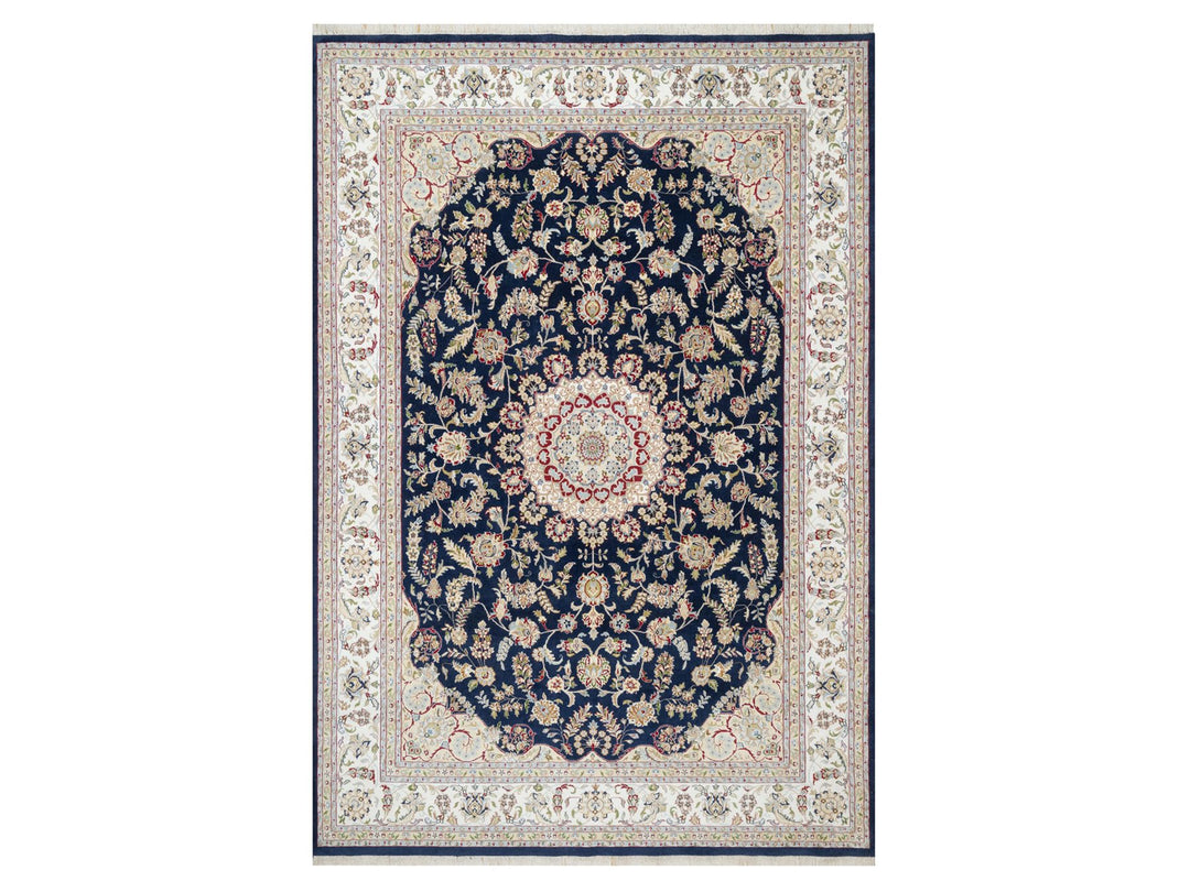 9'8" x 14'1" New Hand Knotted Blue Wool & Silk Rectangle Oriental Rug - MOA10290899