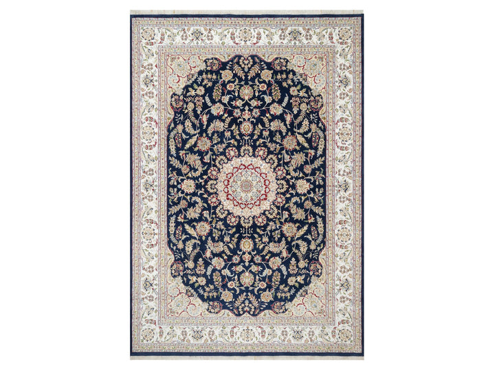 9'8" x 14'1" New Hand Knotted Blue Wool & Silk Rectangle Oriental Rug - MOA10290899