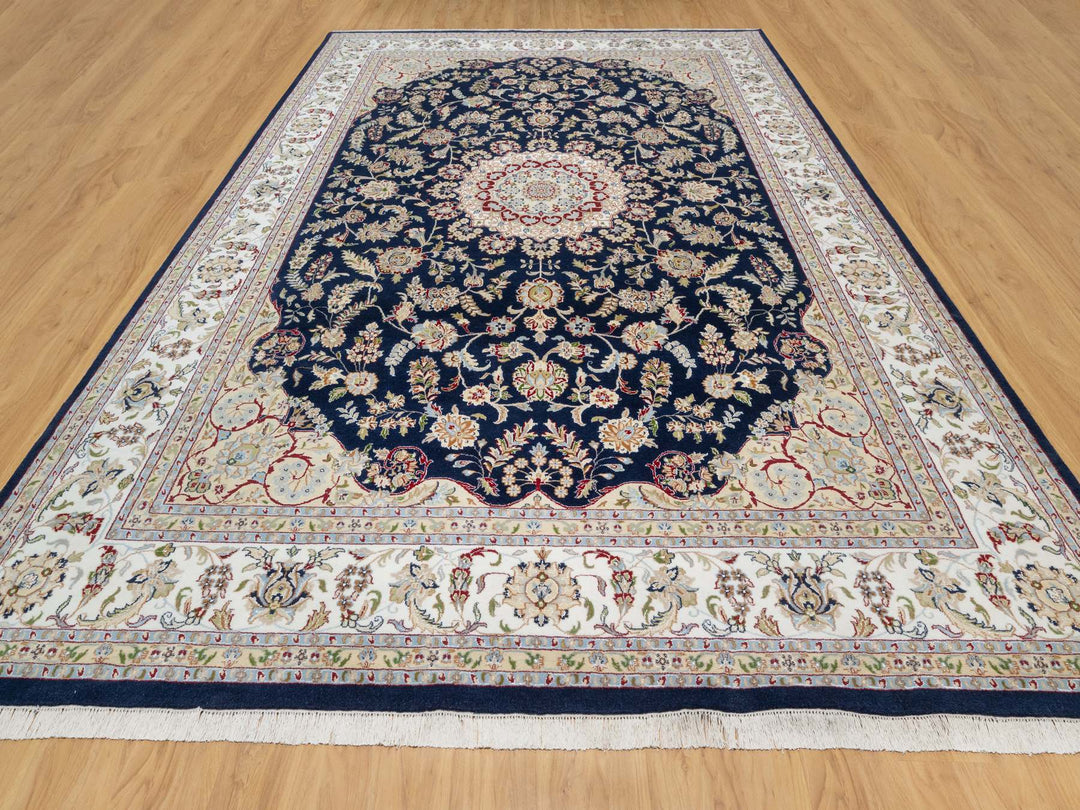 9'8" x 14'1" New Hand Knotted Blue Wool & Silk Rectangle Oriental Rug - MOA10290899