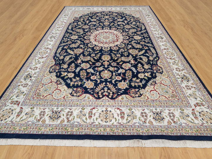 9'8" x 14'1" New Hand Knotted Blue Wool & Silk Rectangle Oriental Rug - MOA10290899