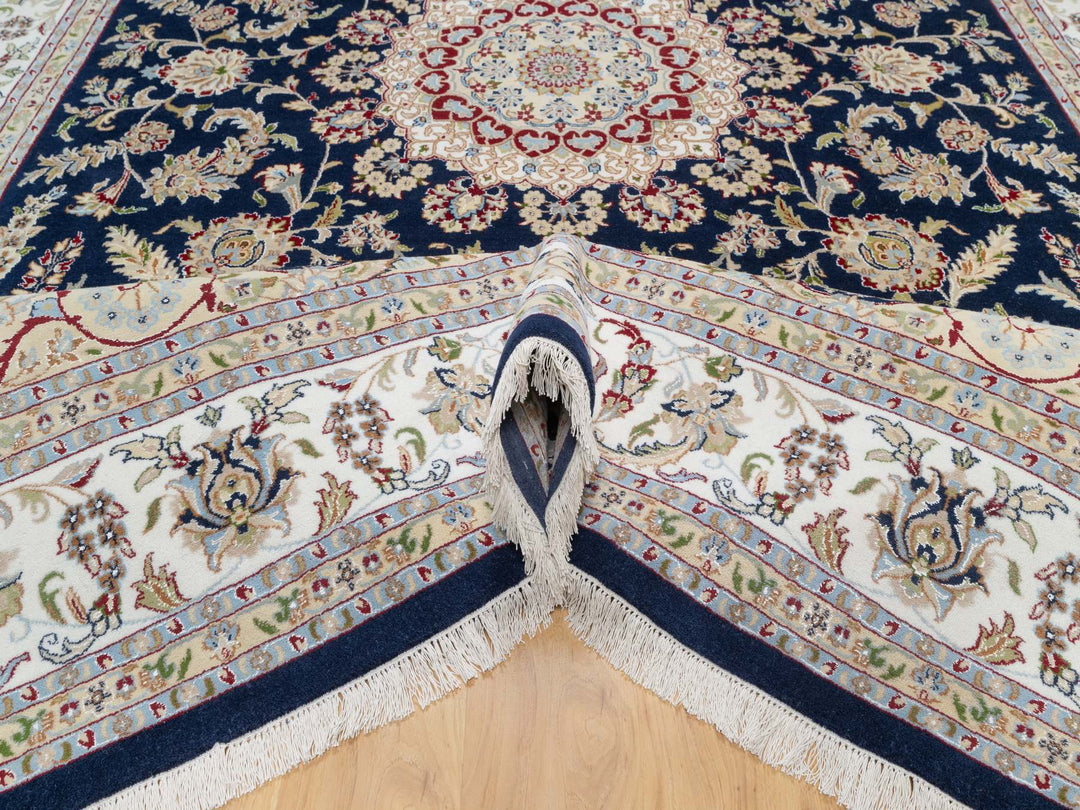 9'8" x 14'1" New Hand Knotted Blue Wool & Silk Rectangle Oriental Rug - MOA10290899