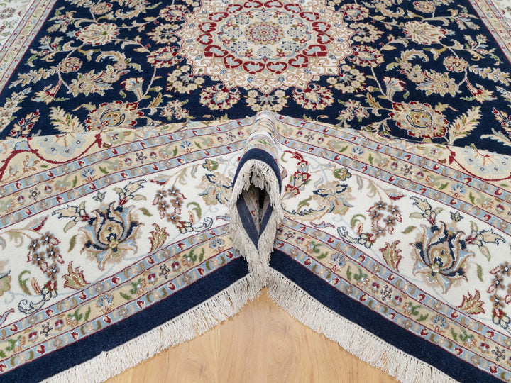 9'8" x 14'1" New Hand Knotted Blue Wool & Silk Rectangle Oriental Rug - MOA10290899