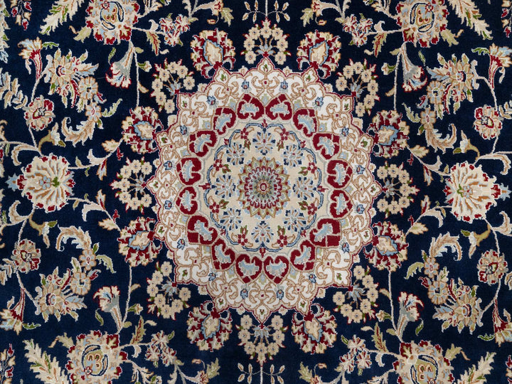 9'8" x 14'1" New Hand Knotted Blue Wool & Silk Rectangle Oriental Rug - MOA10290899