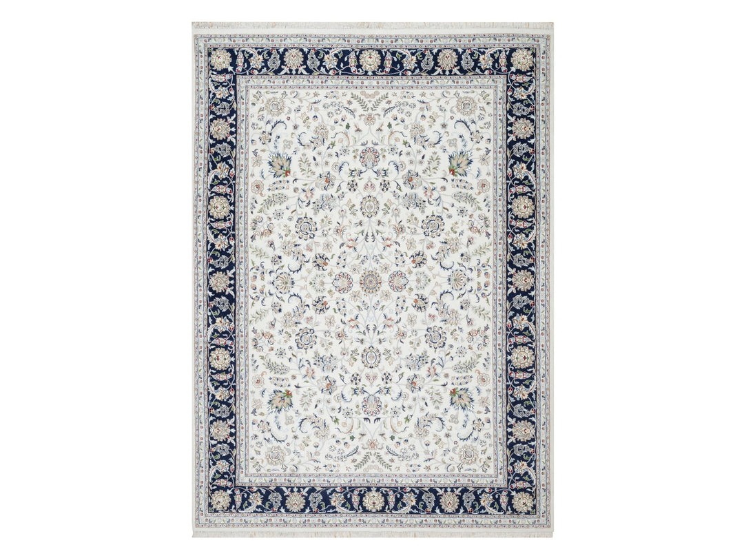8'7" x 12'0" New Hand Knotted Ivory Wool & Silk Rectangle Oriental Rug - MOA10290900