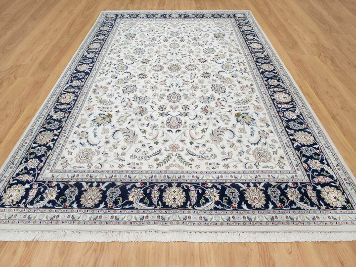 8'7" x 12'0" New Hand Knotted Ivory Wool & Silk Rectangle Oriental Rug - MOA10290900
