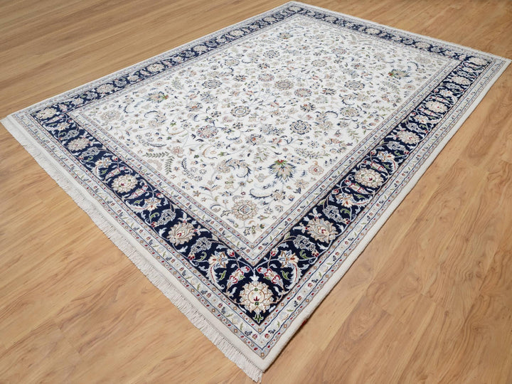 8'7" x 12'0" New Hand Knotted Ivory Wool & Silk Rectangle Oriental Rug - MOA10290900