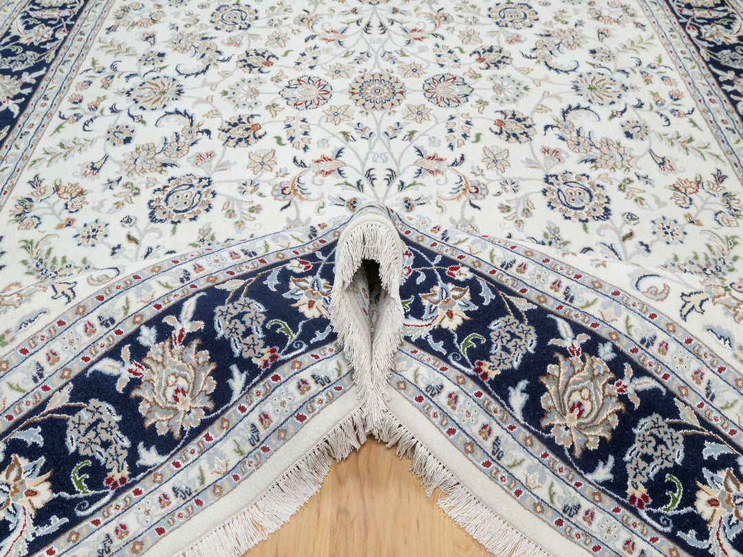 8'7" x 12'0" New Hand Knotted Ivory Wool & Silk Rectangle Oriental Rug - MOA10290900