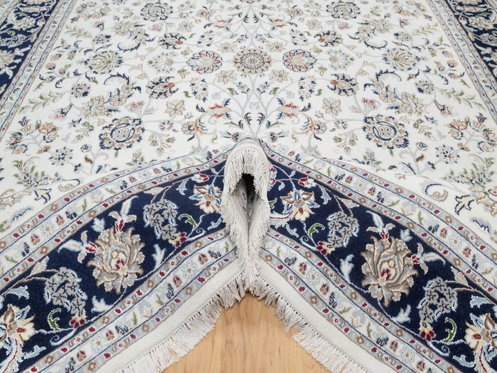 8'7" x 12'0" New Hand Knotted Ivory Wool & Silk Rectangle Oriental Rug - MOA10290900