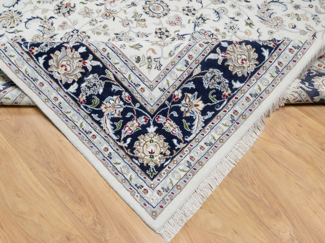 8'7" x 12'0" New Hand Knotted Ivory Wool & Silk Rectangle Oriental Rug - MOA10290900