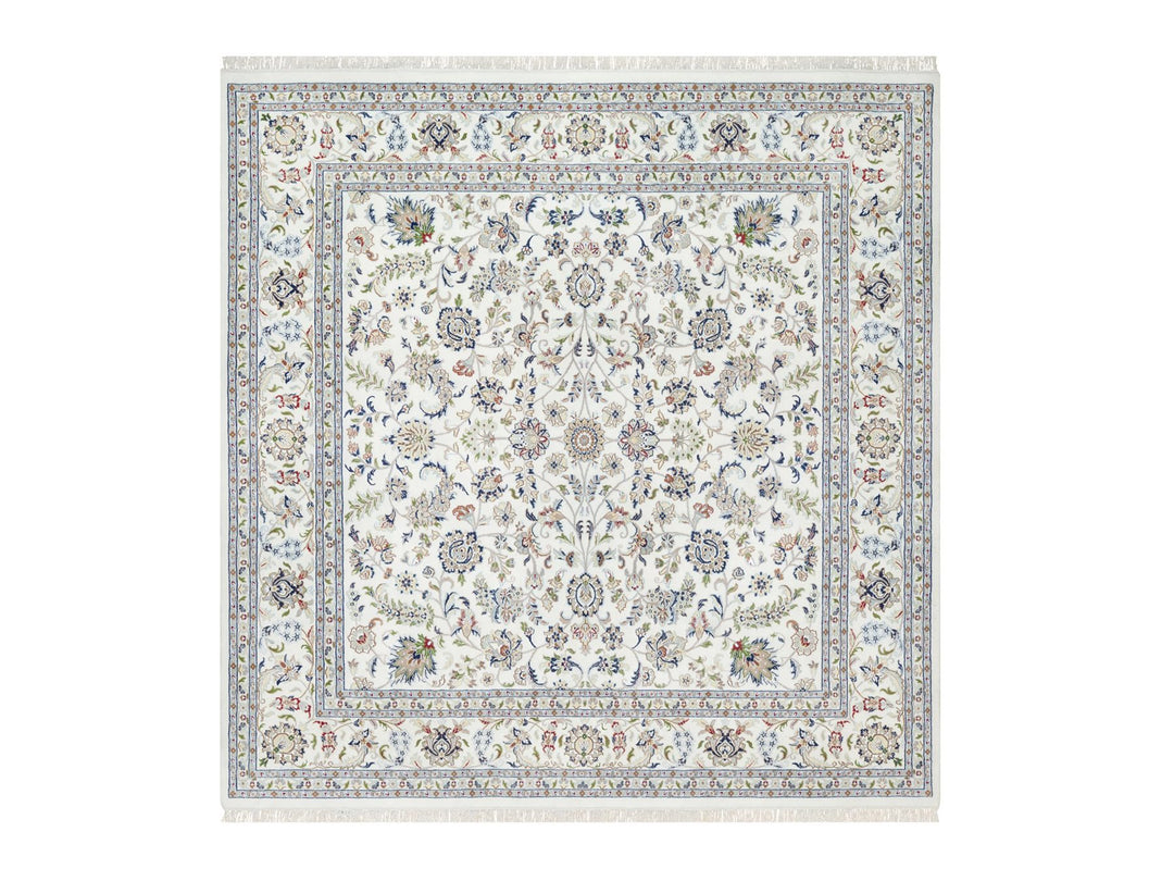 9'8" x 10'0" New Hand Knotted Ivory Wool & Silk Square Oriental Rug - MOA10290906