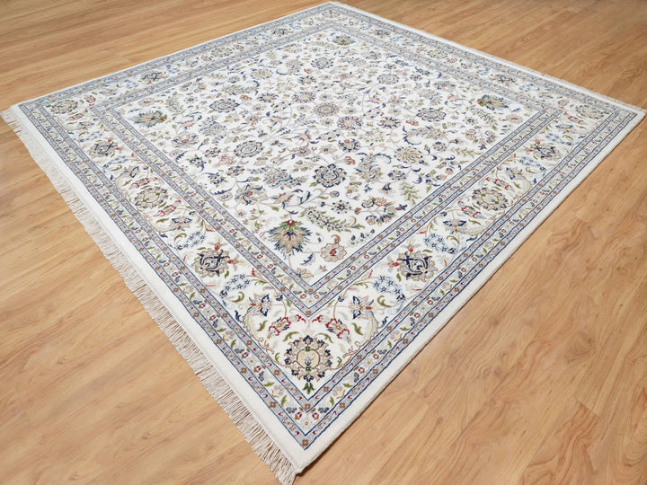 9'8" x 10'0" New Hand Knotted Ivory Wool & Silk Square Oriental Rug - MOA10290906