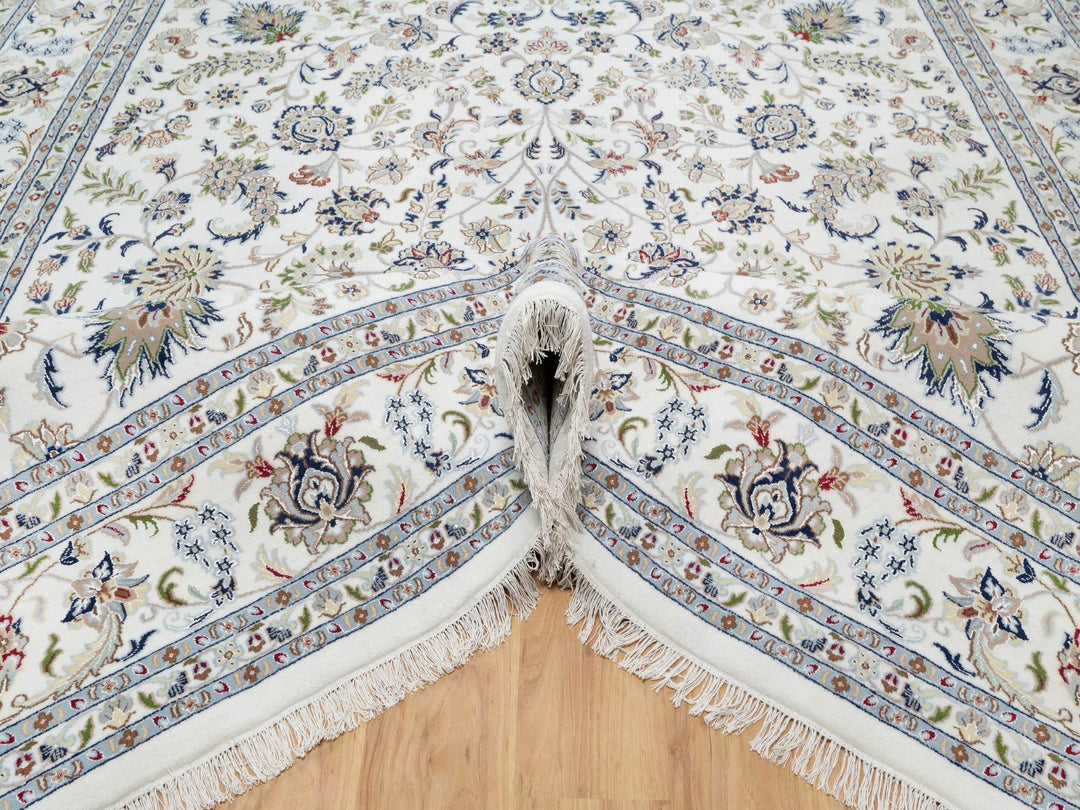 9'8" x 10'0" New Hand Knotted Ivory Wool & Silk Square Oriental Rug - MOA10290906