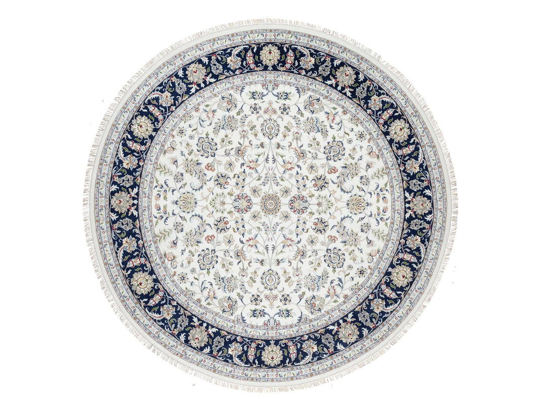 9'9" x 9'9" New Hand Knotted Ivory Wool & Silk Round Oriental Rug - MOA10290907