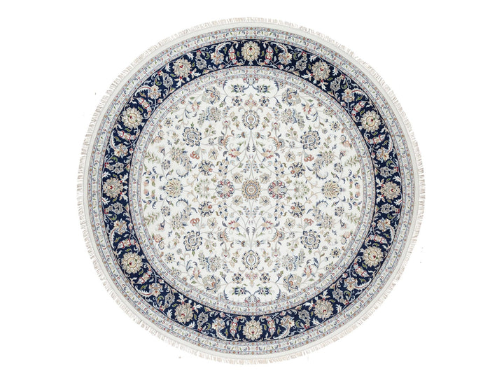 9'9" x 9'9" New Hand Knotted Ivory Wool & Silk Round Oriental Rug - MOA10290907