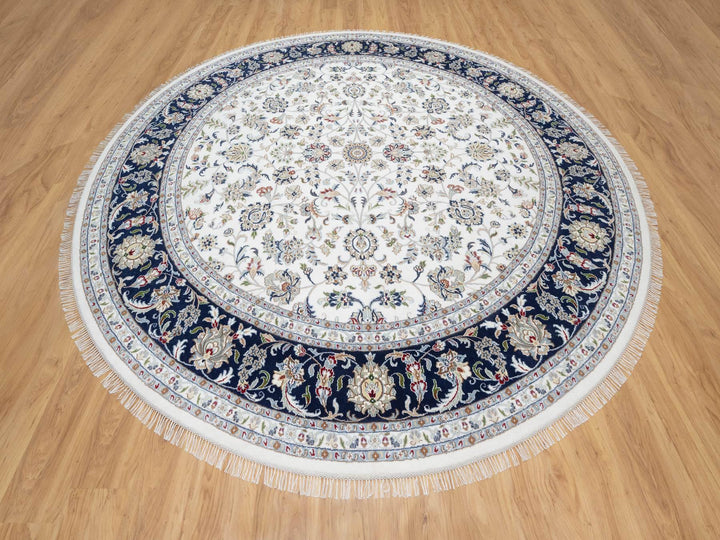 9'9" x 9'9" New Hand Knotted Ivory Wool & Silk Round Oriental Rug - MOA10290907