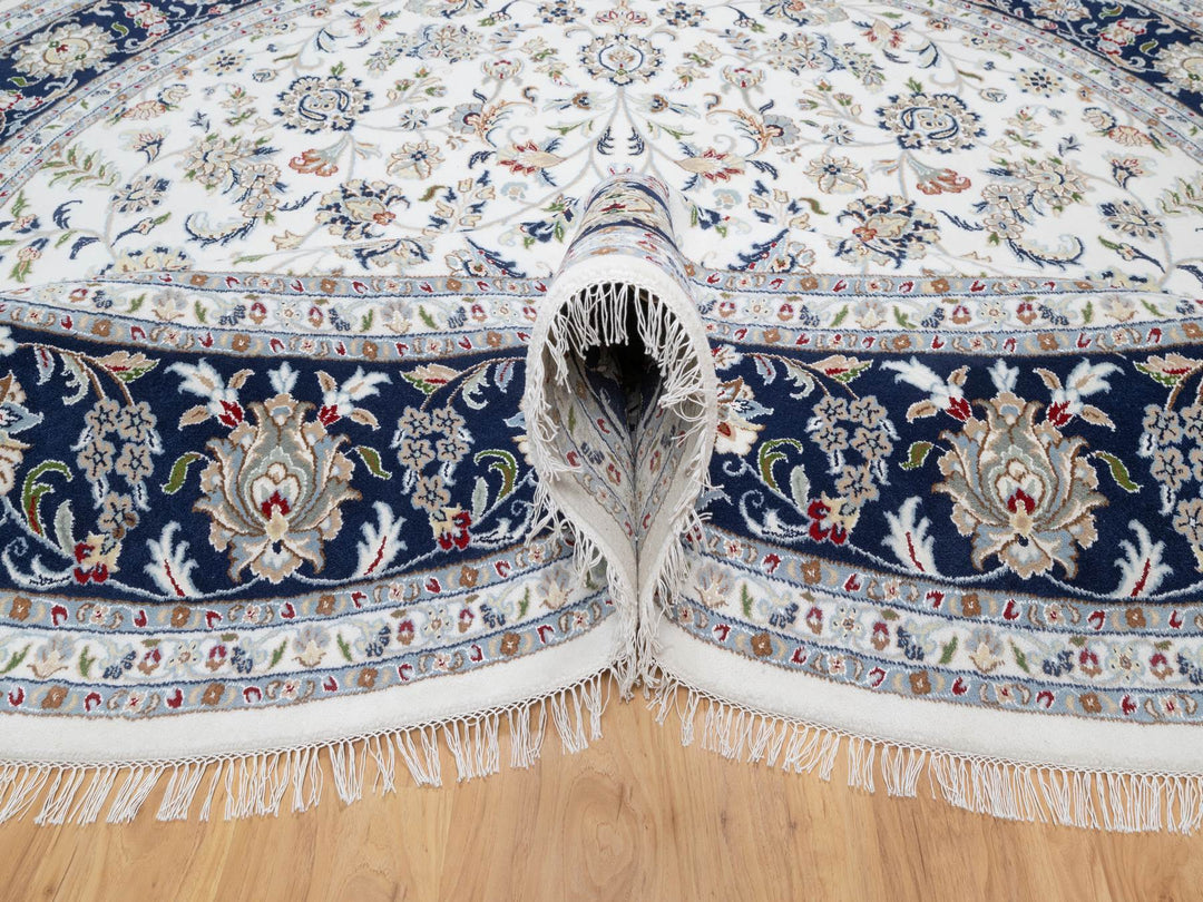 9'9" x 9'9" New Hand Knotted Ivory Wool & Silk Round Oriental Rug - MOA10290907