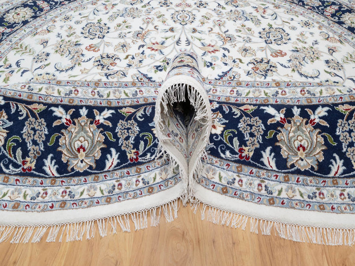 9'9" x 9'9" New Hand Knotted Ivory Wool & Silk Round Oriental Rug - MOA10290907