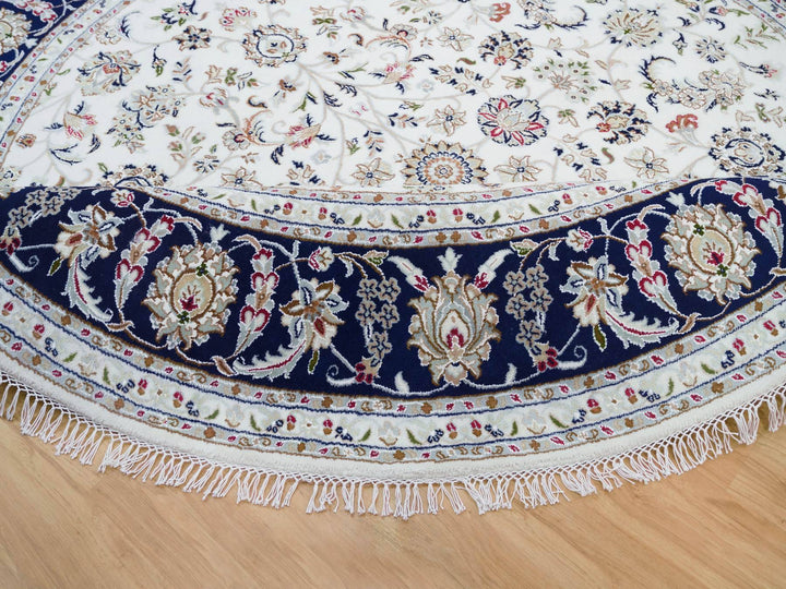 9'9" x 9'9" New Hand Knotted Ivory Wool & Silk Round Oriental Rug - MOA10290907