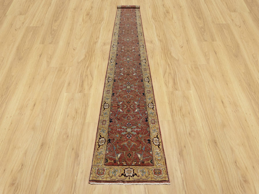 2'7" x 18'2" New Hand Knotted Red Wool Runner Oriental Rug - MOA10290915