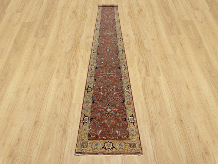 2'7" x 18'2" New Hand Knotted Red Wool Runner Oriental Rug - MOA10290915