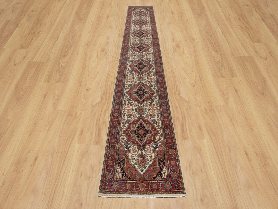 2'6" x 16'1" New Hand Knotted Ivory Wool Runner Oriental Rug - MOA10290924