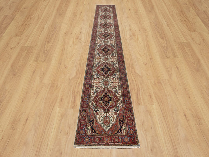 2'6" x 16'1" New Hand Knotted Ivory Wool Runner Oriental Rug - MOA10290924