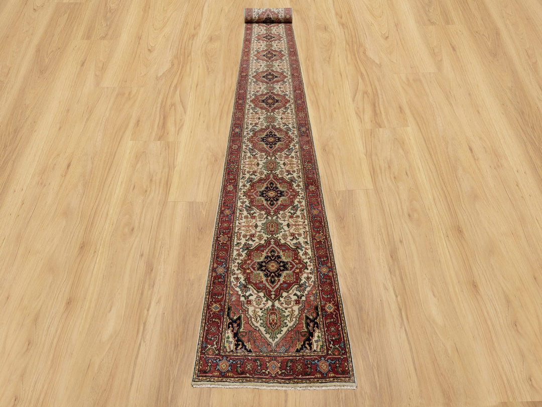 2'8" x 28'1" New Hand Knotted Ivory Wool Runner Oriental Rug - MOA10290927