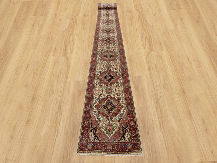 2'8" x 28'1" New Hand Knotted Ivory Wool Runner Oriental Rug - MOA10290927